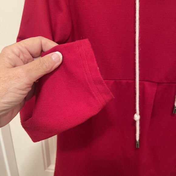 Pullover Hoodie Long Sleeves Casual Asymmetric Hem Top Women’s Sz M , Deep Red - Picture 5 of 12